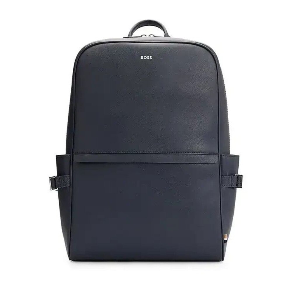 HUGO BOSS Mens Backpack Navy Blue Regenerated Leather ZAIR